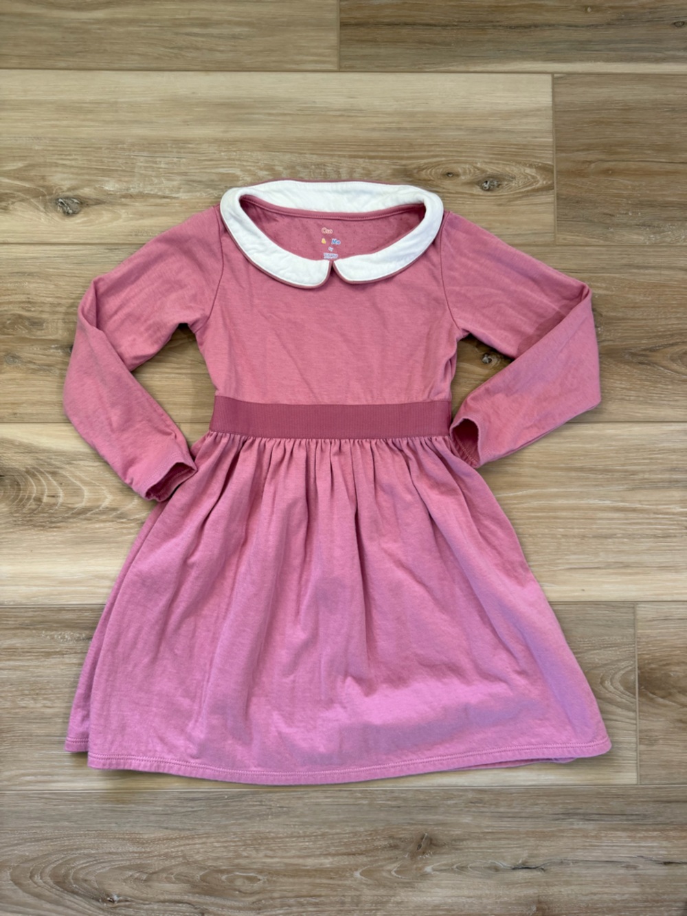 Girls' Dusty Rose Long-Sleeve Dress with White Peter Pan Collar